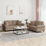 Gecheer 2-TLG. Sofagarnitur mit Kissen Cappuccino-Braun Kunstleder, Moderne Couch Polstersofa f&uuml;r Wohnzimmer Schlafzimmer Spielzimmer3202164