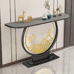 47,24 Zoll schmaler Eingangstisch, Bauernhaus-Konsolentisch, Sofatisch, Flurtisch f&uuml;r Eingangsbereich, Wohnzimmer, Flur, Metallfu&szlig; (Farbe: Gold + Wei&szlig;)