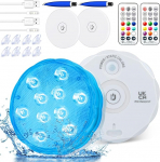 Idealife Rechargeable Pool Lighting Underwater Light with Remote Control Timer Magnetic WRGB Colour Changing Mood Light Waterproof Pond Lighting for Aquarium Christmas Garden Pack of 2