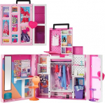 Barbie unistuste riidekapp riiete ja aksessuaaridega, 2-tasandiline pesukapp, t&ouml;&ouml;koht, peegel, 10+ riiulit, 36+ t&uuml;kki, 500+ kombineerimisv&otilde;imalust, kingitus lastele alates 3 aastast, HBV28