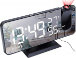 DollaTek Radio Projection Alarm Clock LED Large Screen Display Temperature and Humidity Electronic Clock for Bedroom Kitchen Gift - Black Shell White Digital