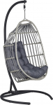 Sesia Modern Rattan Hanging Chair with Black Frame Including Cushion Dark Grey