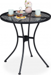 Relaxdays Garden Table with Umbrella Hole, Lattice Look, Weatherproof, Steel, H x D: 72 x 70 cm, Round Balcony Table, Black