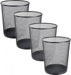 FWEEK 4 Pieces Office Metal Waste Paper Bin, 12 L Metal Waste Paper Bin, Black Round Rubbish Bin, Waste Bin, Paper Bucket for Bedrooms, Offices and Classrooms