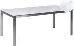 Beliani Cosoleto Garden Table Glass Ceramic White Marble Look 180 x 90 cm Stainless Steel Frame