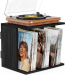 Emfogoo Vinyl Stand puidust kasti seinale paigaldatud vintage stiilis vin&uuml;&uuml;lkapp 3 sektsiooniga Vin&uuml;&uuml;lplaadim&auml;ngija stend mahutab kuni 100 albumit elutuppa kontorisse mustaks