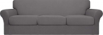 Easy-Going Oversized Stretch Soft Cover for Dogs - Washable Sofa Slipcover for 3 Separate Cushion Couch - Elastic Furniture Protector for Pets Kids Light Grey