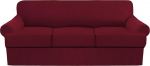 GAMUKAI Set of 4 Sofa Covers, Stretch Couch Covers for T Cushions, Sofa Slipcovers, Soft Furniture Covers with 3 Individual T Cushion Shape Seat Covers (Burgundy, Sofa)