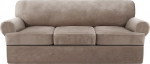 Velvet T Pillow Diivan Cover, 4 tk diivanikate, m&ouml;&ouml;bli kaitsja, Stretch T padjad, diivanikate 3 padjale, diivan koos 3 individuaalse T padjakattega (Taupe, diivan)