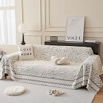 ROOMLIFE Paks triibuline diivanikate helehall diivanikate &scaron;enill diivanikate 3 padja jaoks diivan L-kujuline sektsiooniline diivan katab kriimustuskindel diivanikate koertele, beež, 71 x 118 tolli