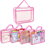 Toy Storage Bags with Zipper for Kids, Large PVC Storage Bags with Mesh Side Pockets for Puzzle, Clay, Books, Small Models and Mini Plush Toys. 9" x 3" x 11.8"