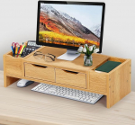 bimiti Monitor Stand Riser, puidust arvutimonitori statiiv, 2-tasandiline arvutiekraani t&otilde;stuk, koos hoiukastidega, kontorisse, koju, arvutisse, s&uuml;learvutisse