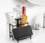 Mustry hambaharja hoidja vannitoa jaoks koos telefoni alusega, elektriline hambaharja ja hambapasta hoidja, roostevabast terasest v&auml;ike hambaharja hoidja vannitoa t&ouml;&ouml;laua aksessuaaride hoiustamiseks