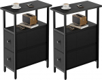 YMYNY Slim Side Table Set, 2 tk, kitsas &ouml;&ouml;kapp 2 riidest sahtliga, &ouml;&ouml;kapp v&auml;ikestesse ruumidesse, magamistoa ja elutoa k&uuml;ljelaua diivan, must HST019B-2