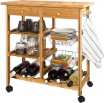 BAKAJI Bambusest puidust k&ouml;&ouml;gik&auml;ru koos riiuliga sahtliga &Uuml;ks suurus