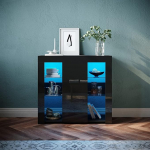 SONNI Sideboard, k&ouml;&ouml;gikapp LED-valgustusega (12 v&auml;rvi reguleeritav) Must k&otilde;rgl&auml;ikega hoiukapp k&ouml;&ouml;ki, elutuppa, 90 (B) x 35 (S) x 83 (K) cm.
