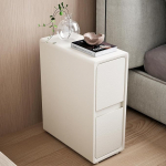 Kitsas &ouml;&ouml;kapp, kitsas diivanipoolne k&uuml;ljelaud, kaasaegne nahast &ouml;&ouml;kapp 2 t&auml;ispuidust sahtliga, v&auml;ike k&uuml;ljelaud magamistuppa, elutuppa, 50 x 40 x 25 cm (soe valge)