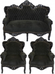 Casa-Padrino Baroque Living Set King Black/Black - 2-kohaline diivan + 2 tugitooli