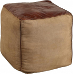 invicta INTERIOR Mustang Retro Seat Pouf 53 cm Leather Cover with Linen Seat Cube Pouf Stool