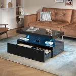 Kohvilaud 4 sahtliga, elutoa laud k&otilde;rgl&auml;ikega, LED-valgusega, heleduse reguleeritav, keskmine laud, kaasaegne diivanilaud, kohvilaud elutuppa, magamistuppa (must)