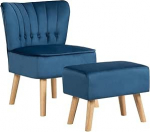 Stuhl und dick gepolstertes, gekn&ouml;pftes Sofa-Set mit Holzbeinen (Farbe: Wei&szlig;-Stil)
