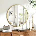 Koonmi 70 cm Round Mirror Gold Mirror Round Wall Mirror with Aluminium Alloy Frame for Bathroom, Washbasin, Living Room, Bedroom, Entrance Wall Decoration