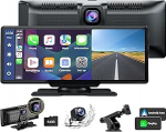Lamto traadita A-apple Carplay & Android auto stereovastuv&otilde;tja koos 2K Dash Cam Front, 1080P tagantvaate kaamera, 9,26-tolline puuteekraaniga traadita Carplay koos Siri/Bluetooth 5.0/FM/AUX/Mirror Link/64G SD-ga