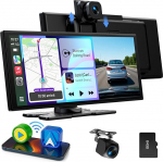 LAMTTO traadita CarPlay Android autoekraan 10.25-tolline puuteekraaniga auto Play koos Dash Cam 2.5K + 1080P h&auml;&auml;ljuhtimine kaardid navigeerimine Bluetooth FM AUX Loop salvestamine 64GB TF kaart
