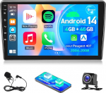 4+64G Autoradio Android 14 f&uuml;r Peugeot 407 2004-2008 mit 2 Din Carplay Android Auto Bildschirm 9 Zoll Mirror Link Bluetooth FM/RDS WiFi GPS DAB+ SWC Tagfahrkamera Mikrofon