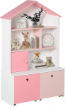 HOMCOM Children's Shelf with Wheels Bookcase Decorative Shelf with 4 Compartments Pink 80 x 34 x 130 cm