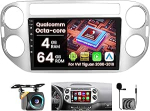Roinvou Android 15 Qualcomm 8 Core 4+64G autoraadio VW Tiguan 2006-2016, 9-tolline puuteekraaniga raadio CarPlay Android auto Bluetooth WiFi GPS FM / RDS DSP 3D auto mudeli vitriin SWC tagantvaate kaamera