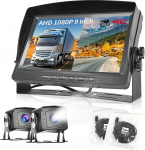 Hodozzy Dual Backup Camera Tagasivaate kaameras&uuml;steem, videosalvestus 9-tollise LCD monitoriga DVR, IP69 veekindel t&auml;isv&auml;rviline &ouml;ise n&auml;gemise autokaamera 2 x 10 m kaabliga veoautole/haagisele/bussile/pakiautole/maasturile
