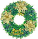 15-tolline j&otilde;ulup&auml;rg kuldsete lillede, kellade ripatsiga ja "H&auml;id j&otilde;ule" kirjaga - roheline pidulik uste kaunistus