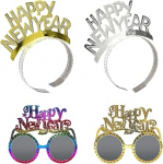 Aastavahetuse kaunistused 2026, Happy New Year 2026 dekoratsioonid, Happy New Year Headband, peakate ja prillid, foto rekvisiidid NYE Party Decorations, pakend 4-st