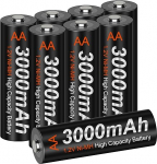 CITYORK 3000 mAh AA NI-MH laetavad patareid suure mahutavusega 1200 ts&uuml;klit laetav aku AA koos hoiukotiga [pakend 8-st]