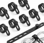 100 St&uuml;ck Silikon Kabelbinder, Wiederverwendbare Kabelorganisator 12x120mm, Elastische Kabelbinder mit Verschlussschnalle, Flexibler Kabelmanager f&uuml;r B&uuml;ro, K&uuml;che, Zuhause, Schwarz