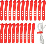 hankekaart Silikon-Kabelbinder, 3 L&ouml;cher, wiederverwendbar, Gummikordel mit Verschlussschnalle, Mehrzweck-Kabelband f&uuml;r Zuhause, B&uuml;ro, Reisen, Rot, 20 St&uuml;ck