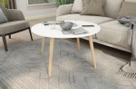 byLIVING Lasse Coffee Table / Round Sofa Table / Table Top Melamine White / Legs Solid Beech Natural Light Brown / Side Table in Scandinavian Style / D 80 x H 46 cm