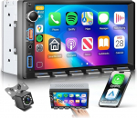 7-tolline autoradio 2 DIN juhtmevaba Carplay Android autoga, FM-raadio Blurtoothiga, GPS Navi, 2 USB/SD/AUX, Online Video, Mirror Link, IPS puuteekraaniga auto koos tagurduskaameraga/klahvidega