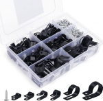 Belle Vous Nailon R-t&uuml;&uuml;pi kaabliklambrid kruvikomplekti jaoks (271 tk) - 6 suurust - mustad plastist kaabliklambrid koos kinnituskruvidega - kaablihoidikud kaablijuhtimiseks ja l&auml;bis&ouml;&ouml;tmiseks