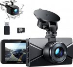 WOLFANG Dash Cam auto eesmine tagumine 2.5K + 1080P autokaamera, ultra &ouml;ine n&auml;gemine, 170 &deg; lai nurk, WDR 24 tunni parkimisrežiim, G-sensor, loop salvestamine, siseruumides koos 32 GB SD-kaardiga
