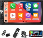 Double DIN raadio juhtmega Carplay & Android Car - 7-tolline puuteekraaniga autoradio 2 DIN koos Mirror Link, Bluetooth, FM-raadio, SWC, USB/AUX/SD sisend + tagurduskaamera