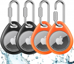 UNBREAKcable Air Tag Pendant 4 Pack - Karabiiniga, veekindel TPU kaitsekott Apple Air Tagile, l&ouml;&ouml;gikindel, kriimustuskindel, sobib v&otilde;tmetele, lemmikloomadele, kotidele, pagasile - must ja oranž