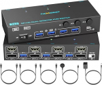 HDMI Displayport KVM l&uuml;liti 3 PC 2 monitori 4K @ 144Hz, Dual Monitor KVM l&uuml;litid 3 arvutile, mis jagavad 2 monitori ja 4 USB 3.0 pesa, HDMI DP KVM koos lauaarvuti kontrolleriga, 12 V toiteallikaga ja USB-kaabliga
