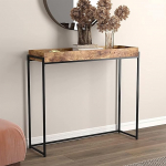 Konsolentisch Flur im Landhausstil, Schmaler Konsolentisch mit Holzplatte Massiv und Vertieftem Tablett f&uuml;r Wohnzimmer, Eingang, Foyer(90x25 cm/35.4x9.8 in)