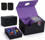 MTG Commander Deck Box 200+ kaardile, 3-in-1 kaardipakendi hoiukarp koos kuubiku salve ja 2 vaheseinaga, PU nahast tugev magnetiline kauplemiskaardikarp Magic Commander TCG CCG jaoks, must/lilla v&auml;rviga.