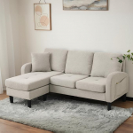 3-kohaline L-kujuline nurgadiivan koos Chaise Longue'ga, 3-kohaline k&uuml;lalissohva, kaasaegne diivan, plastist jalad, polsterdatud diivan elutuppa, korterisse, korterisse, kontorisse, puuvillane linasest riidest kangas