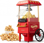 Cozeemax Retro Popcorn Machine 1200 W for Home Popcorn Machine Maker with Hot Air, Popcorn Machine without Fat Fat Free Oil-Free One Button Operation, Popcorn Popper, Red