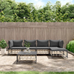 3-TLG. Garten-Lounge-Set mit Kissen Anthrazit Poly Rattan f&uuml;r Terrasse, Outdoor-Lounge-Set Poly Rattan als Gartenm&ouml;bel-Set Anthrazit