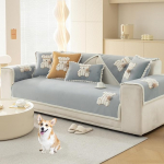 Sofabezug-Set Aus Samt Mit B&auml;renmuster, Rutschfester Stretch-M&ouml;belschutz for Anbausofas(Blue,110 * 210cm/43 * 83in)